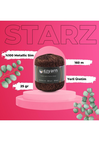 Acı Kahve Starz Örgü Ipi, Amigurumi Ipi, Simli Örgü Ip, Punch Ipi(Panç)