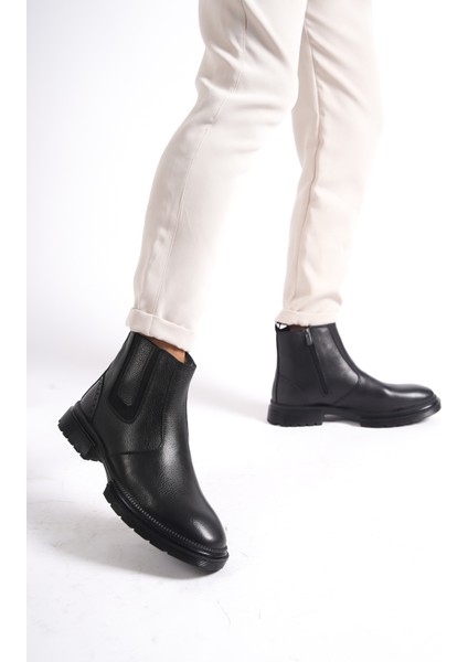 Hakiki Deri MBBLC22508-S Siyah İçi Kürklü Fermuarlı Lastik Detaylı Erkek Klasik Bot fiyatları