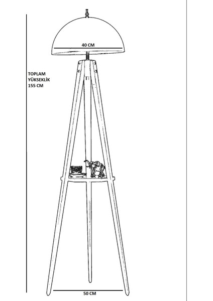 Sehpalı Tripod Siyah Büyük Retro Başlıklı Lambader