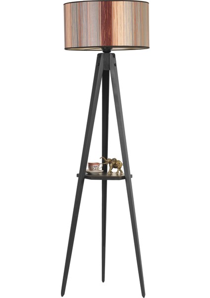 Sehpalı Tripod Siyah Silindir Renkli Abajurlu Lambader