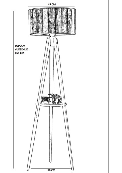 Sehpalı Tripod Siyah Silindir Renkli Abajurlu Lambader