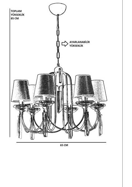 Kontes 6 Lı Krom Hasır Gri Abajurlu Avize