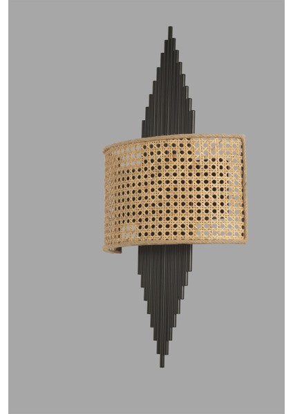 Hande Siyah Oval Rattan Abajurlu Aplik