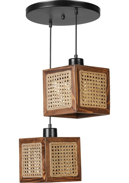 Kumsal 2 Li Tepsili Ceviz Rattan Avize