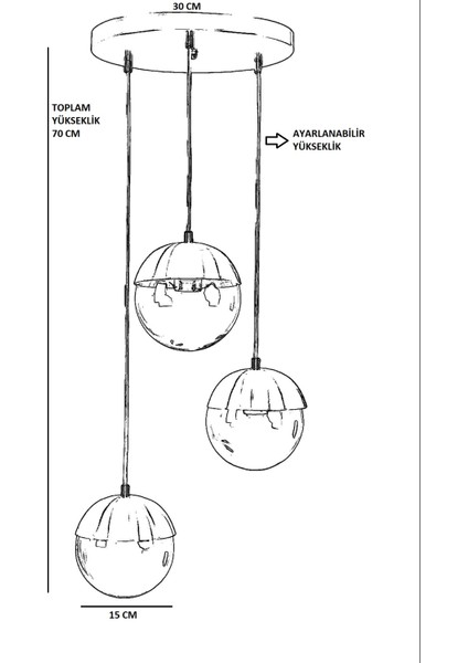 Küre 3 Lü Tepsili Siyah Füme Camlı Sarkıt