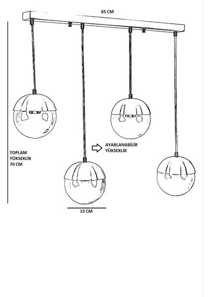 Küre 4 Lü Sıralı Eskitme Bal Camlı Sarkıt