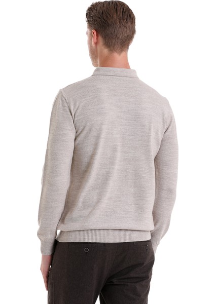 Bej Regular Fit Düz Polo Yaka Triko Kazak indirimleri