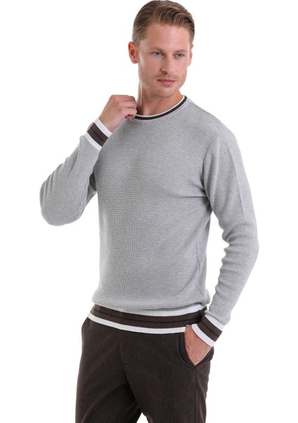 A.gri Comfort Fit Düz Pamuklu Bisiklet Yaka Casual Triko Kazak