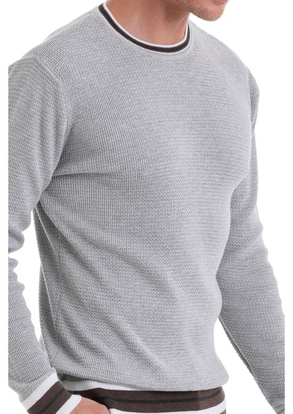 A.gri Comfort Fit Düz Pamuklu Bisiklet Yaka Casual Triko Kazak fırsatları