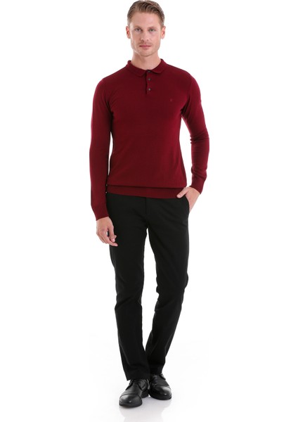 Bordo Regular Fit Düz Polo Yaka Triko Kazak fiyatları