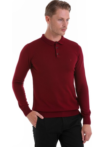 Bordo Regular Fit Düz Polo Yaka Triko Kazak fırsatları