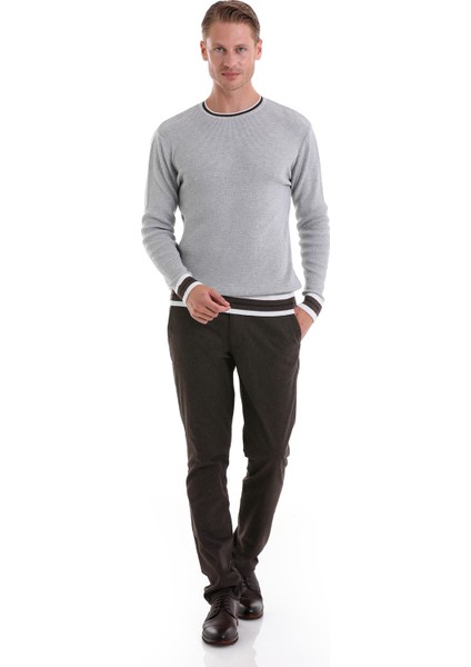 A.gri Comfort Fit Düz Pamuklu Bisiklet Yaka Casual Triko Kazak