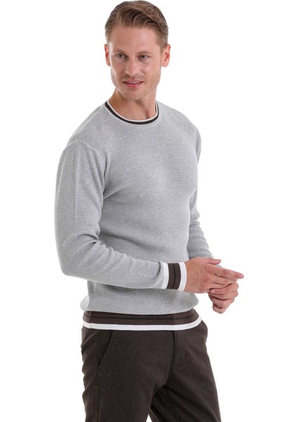 A.gri Comfort Fit Düz Pamuklu Bisiklet Yaka Casual Triko Kazak