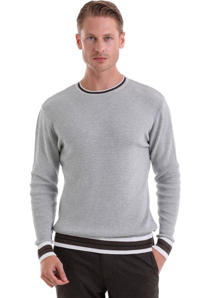 A.gri Comfort Fit Düz Pamuklu Bisiklet Yaka Casual Triko Kazak