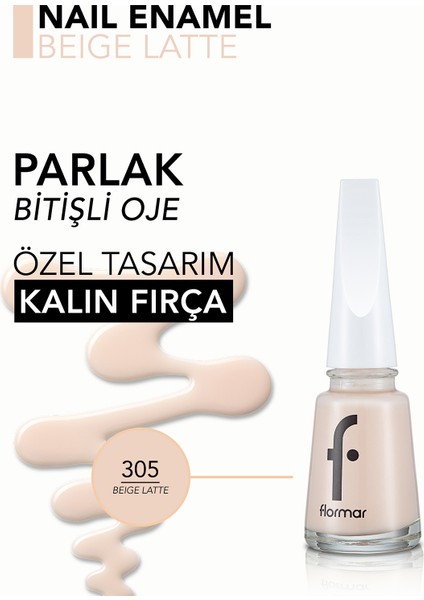 Nail Enamel Yoğun Renk Veren Uzun Süre Kalıcı Parlak Oje (305 Beige Latte) 8682536035835