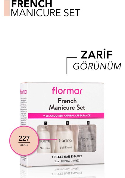 French Manicure Tırnak Bandı İçeren 3'ü 1 Arada Parlak Oje Seti (227 Beige) 8690604116003