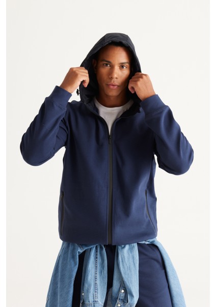 ALTINYILDIZ CLASSICS Erkek Lacivert Standart Fit Normal Kesim Kapüşonlu Fermuarlı Sweatshirt