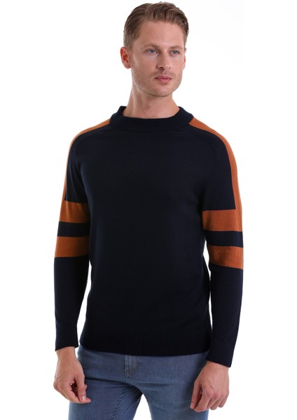 Lacivert Comfort Fit Düz Pamuklu Yarım Balıkçı Yaka Casual Triko Kazak
