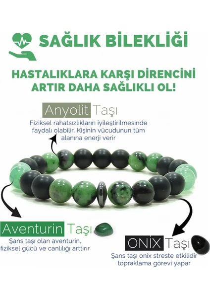 Sağlık Bilkeliği Anyolit Aventurin Oniks Doğal Taş Bileklik