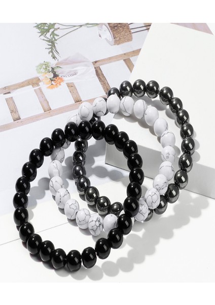 3'lü Doğal Taş Bileklik ( Oniks - Havlit - Hematit )