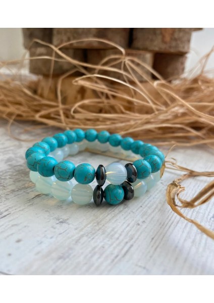 Doğal Opal Ay Taşı ve Firuze Taşı Muhteşem Uyumunuzu Tamamlayacak Sevgili Çift Kombini fiyatları