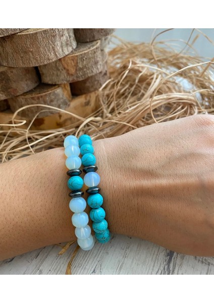 Doğal Opal Ay Taşı ve Firuze Taşı Muhteşem Uyumunuzu Tamamlayacak Sevgili Çift Kombini modelleri