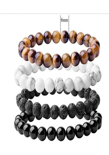 Doğal Taş 4 Lü Set ( Kaplan Gözü - Beyaz Necef - Lav Taşı - Oniks )