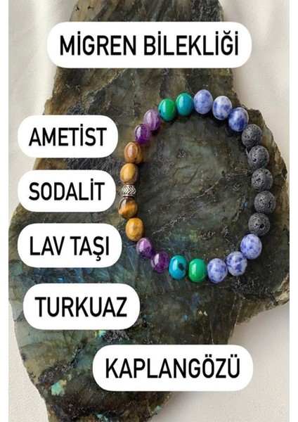 Doğal Taş  Bilekliği ( Ametist - Sodalit - Lav Taşı- Turkuaz - Kaplangözü )