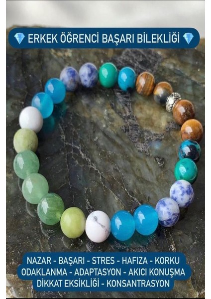 Doğal Taş Erkek Öğrenci Başarı Bilekliği ( Kaplangözü, Turkuaz, Akik, Sodalit, Yeşim ve Aventurin )