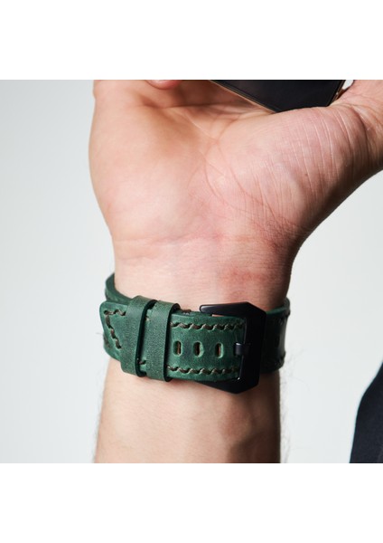 Samsung Galaxy Watch 4 5 6 / Watch 6 Classic 40MM 43MM 44MM 47MM Watch 5 Watch 5 Pro 40MM 44MM 45MM Watch 4 40MM 42MM 44MM 46MM Oval Uçlu Yeşil Deri Kordon 20MM Hakiki Deri Kayış fiyatları