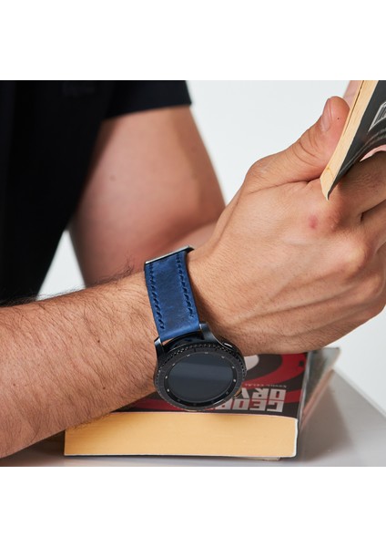 Samsung Galaxy Watch 4 5 6 / Watch 6 Classic 40MM 43MM 44MM 47MM Watch 5 Watch 5 Pro 40MM 44MM 45MM Watch 4 40MM 42MM 44MM 46MM 3 İp Motifli Deri Kordon 20MM Hakiki Deri Kayış Mavi indirimleri