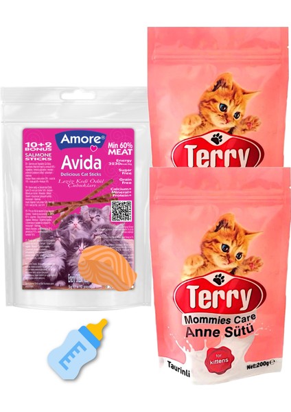 Terry Mommies Care Anne Kedi Sütü Tozu 2 x 200 Gr, Biberon, Avida 12LI Balık Sticks Ödül