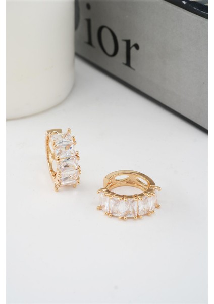 Kadın Vip Seri Baget Zirkon Taşlı Halka Model Klipsli 2'li Set Küpe