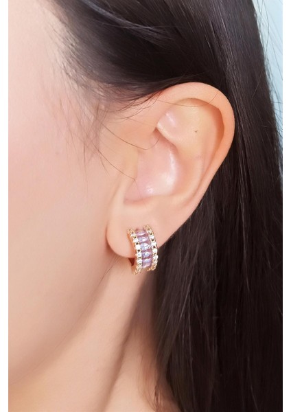 Kadın Vip Seri Baget Zirkon Taşlı Sedefli Minimal Model Çivili 2'li Set Küpe