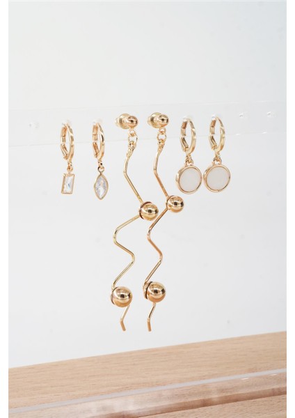 Kadın 6.5 cm Zigzag Sallantılı ve Oval Sedefli 6'lı Küpe Seti fiyatları