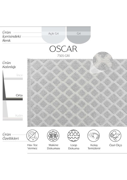 Oscar 7505 Gri Hav Toz Vermez Hasır Dokulu Salon Mutfak Koridor Halısı