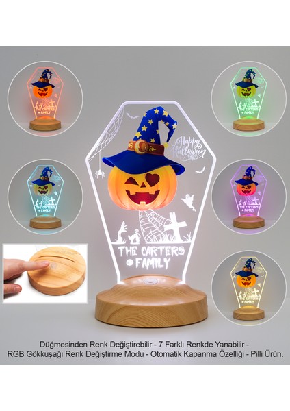 Halloween Hediyesi, Halloween Şapkalı Bal Kabağı Tasarımlı Cadılar Bayramı Hediyesi, Balkabağı Hediyelik LED Lamba