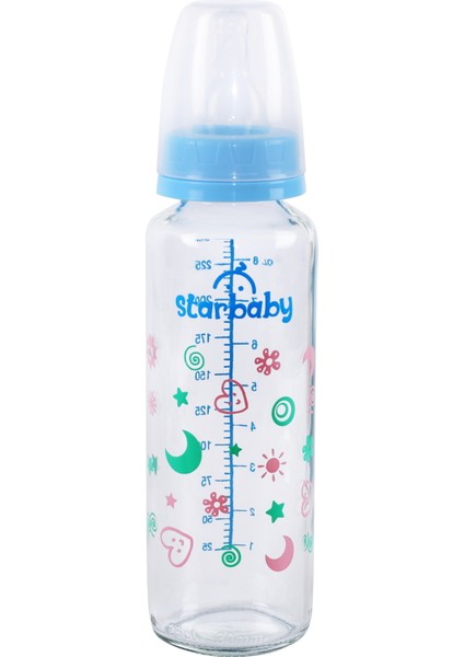 star baby Desenli Cam Biberon 250ML Mavi