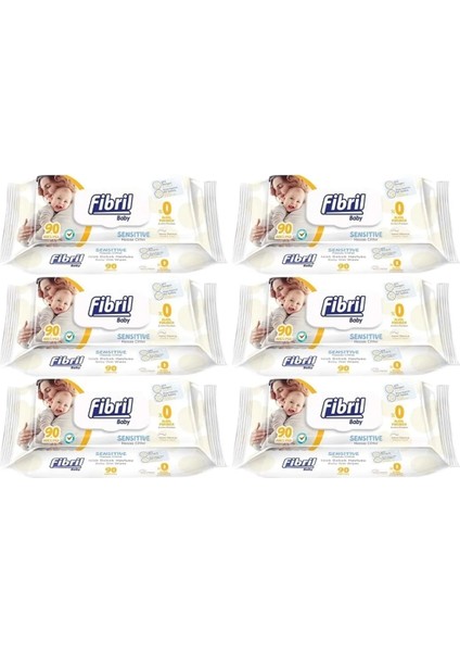 Baby Islak Havlu Mendil 90 Yaprak Sensitive Kapaklı 6 Lı Set 540 Yaprak