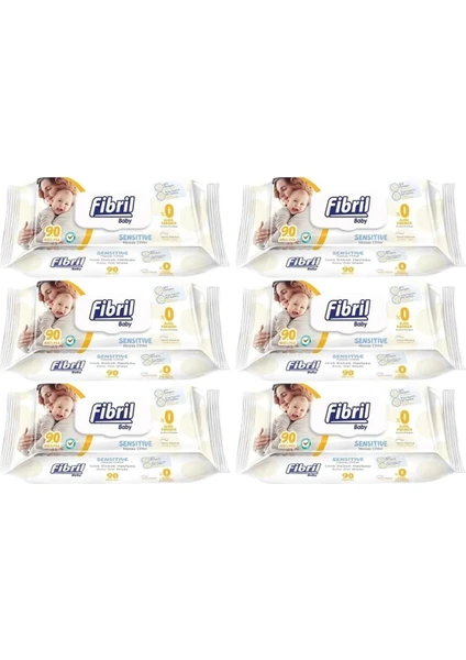 Baby Islak Havlu Mendil 90 Yaprak Sensitive Kapaklı 6 Lı Set 540 Yaprak