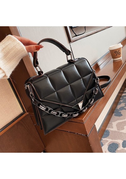Kadın Moda Popüler Eşkenar Dörtgen Crossbody Çanta Kelly Çanta Trendi Zincir Düz Renk Omuz Çantası (Yurt Dışından)