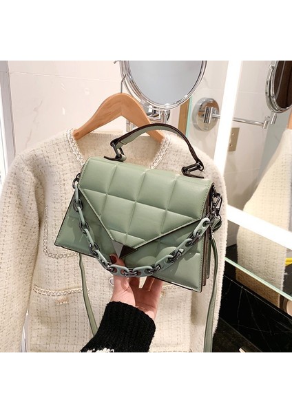 Kadın Moda Popüler Eşkenar Dörtgen Crossbody Çanta Kelly Çanta Trendi Zincir Düz Renk Omuz Çantası (Yurt Dışından)