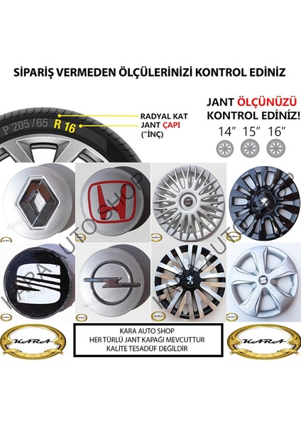 Mitsubishi 15"inç Kırılmaz 4 Adet 1 Takım Siyah Gri Jant Kapağı Seti