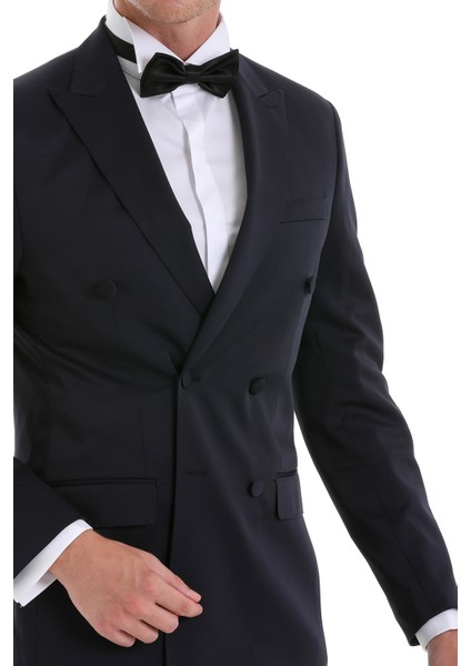 Lacivert Slim Fit Düz Sivri Yaka Klasik Kruvaze Smokin Damatlık fırsatları