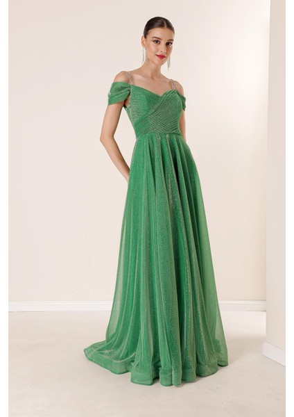 Askılı Düşük Kollu Astarlı Geniş Beden Aralıklı Uzun Simli Elbise fiyatları