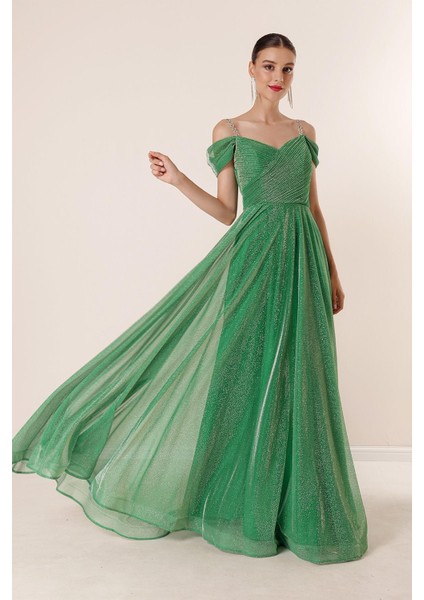 Askılı Düşük Kollu Astarlı Geniş Beden Aralıklı Uzun Simli Elbise modelleri