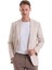 Bej Slim Fit Düz Mono Yaka Casual Keten Ceket 1