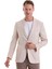 Bej Slim Fit Düz Mono Yaka Casual Keten Ceket 3