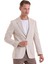 Bej Slim Fit Düz Mono Yaka Casual Keten Ceket 5