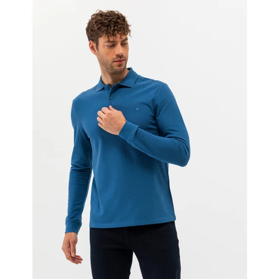 Pierre Cardin Erkek Açık Lacivert Slim Fit Basic Sweatshirt 50276035-VR059